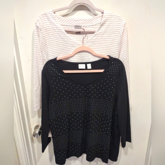 Chico's Lot Of 2 Women's V-Neck Tops-Striped & Black Studded Sz 3 (XL)-Casual - Picture 1 of 9